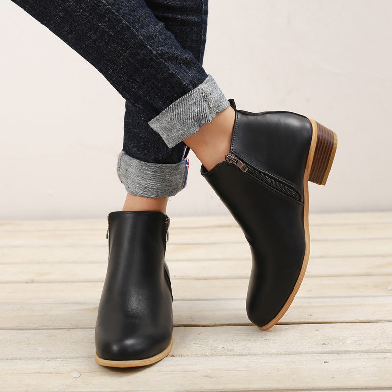 Mary Vegan Leather Block-Heel Ankle Boots