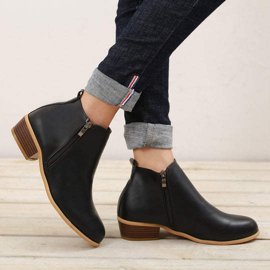 Mary Vegan Leather Block-Heel Ankle Boots