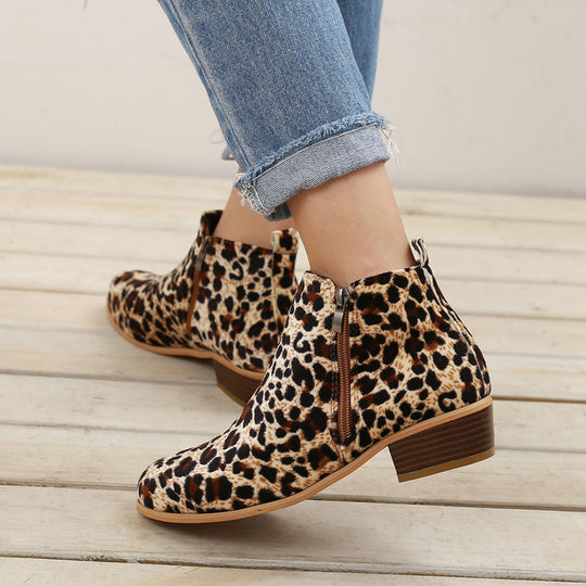Lily Leopard Print Block-Heel Ankle Boots