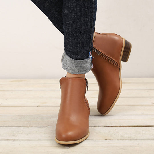 Mary Vegan Leather Block-Heel Ankle Boots