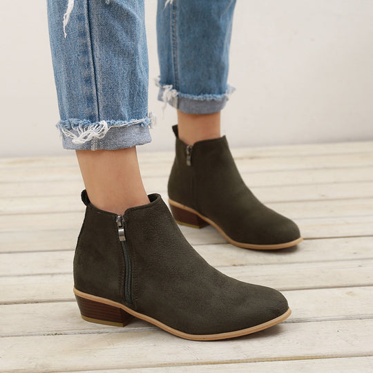 Elise Vegan Suede Block-Heel Ankle Boots