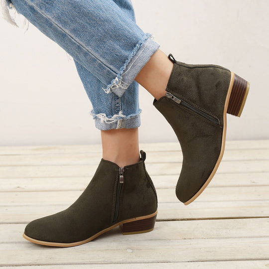 Elise Vegan Suede Block-Heel Ankle Boots