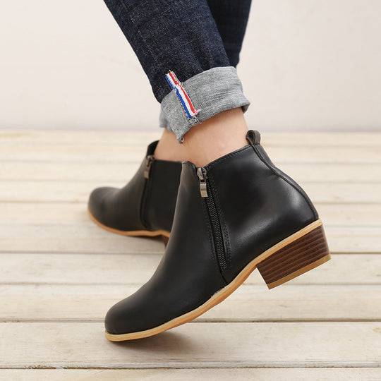 Mary Vegan Leather Block-Heel Ankle Boots