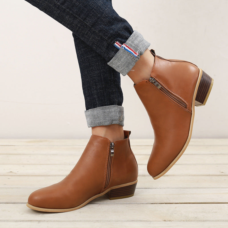 Mary Vegan Leather Block-Heel Ankle Boots