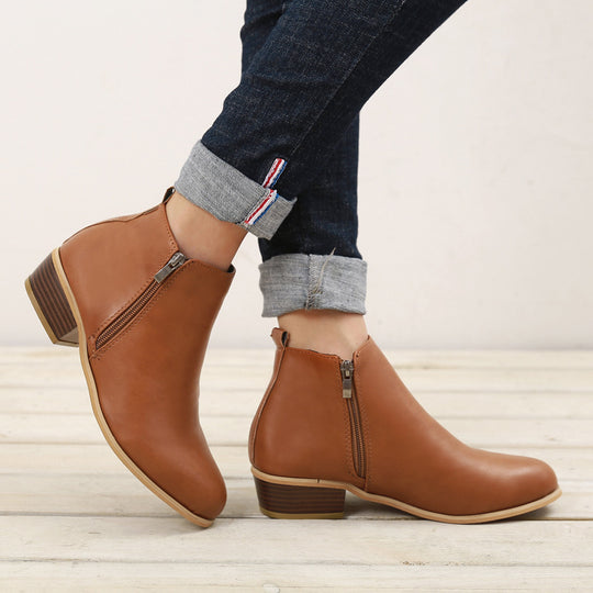 Mary Vegan Leather Block-Heel Ankle Boots