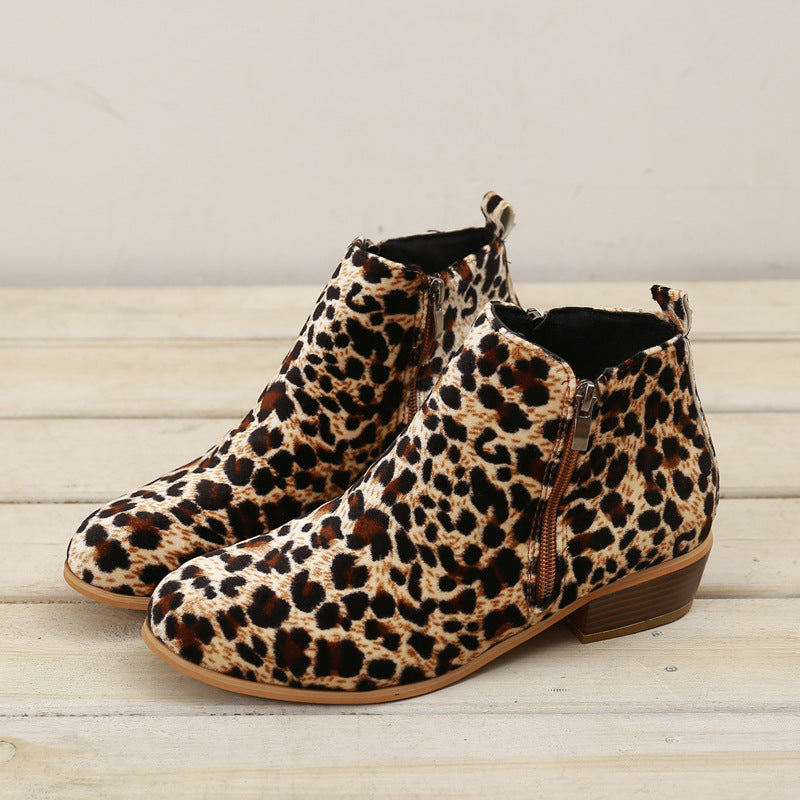 Lily Leopard Print Block-Heel Ankle Boots