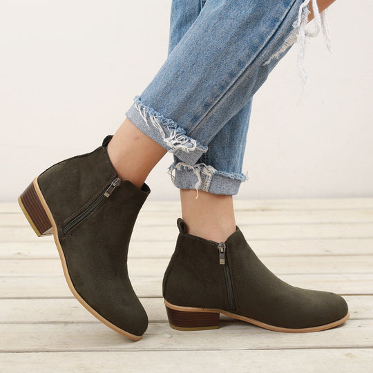 Elise Vegan Suede Block-Heel Ankle Boots