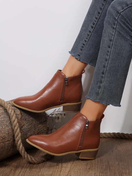 Livia Vegan Leather Block-Heel Ankle Boots