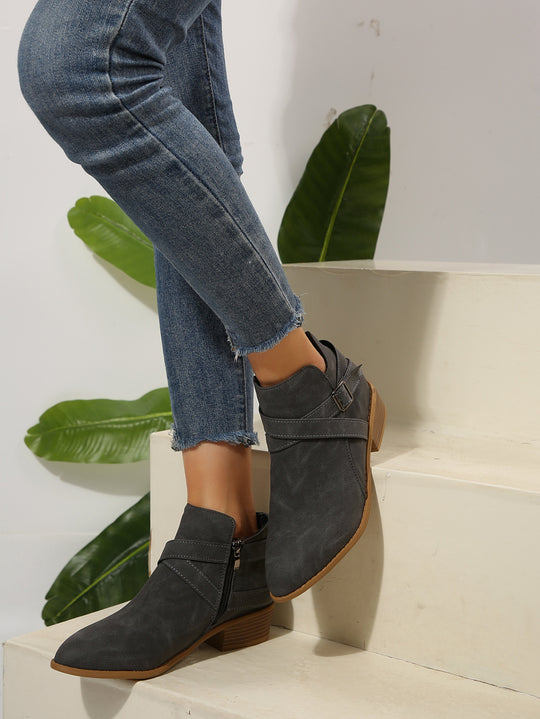 Diana Vegan Leather Buckle Block-Heel Boots
