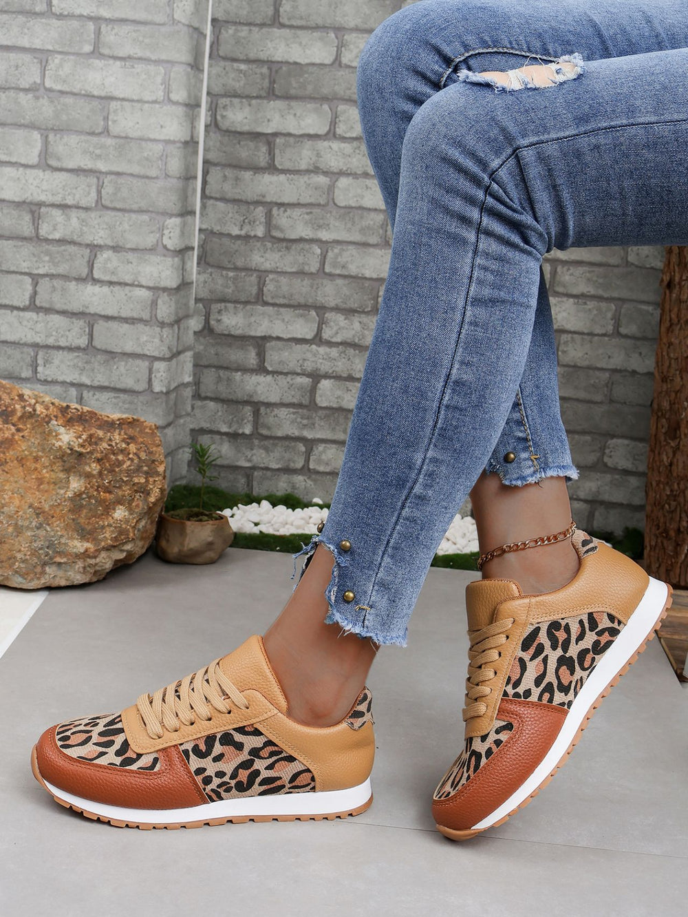Clara Vegan Leather Leopard Print Trainers