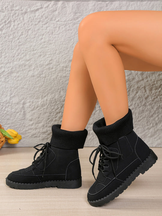 Louise Knit-Cuff Winter Ankle Boots