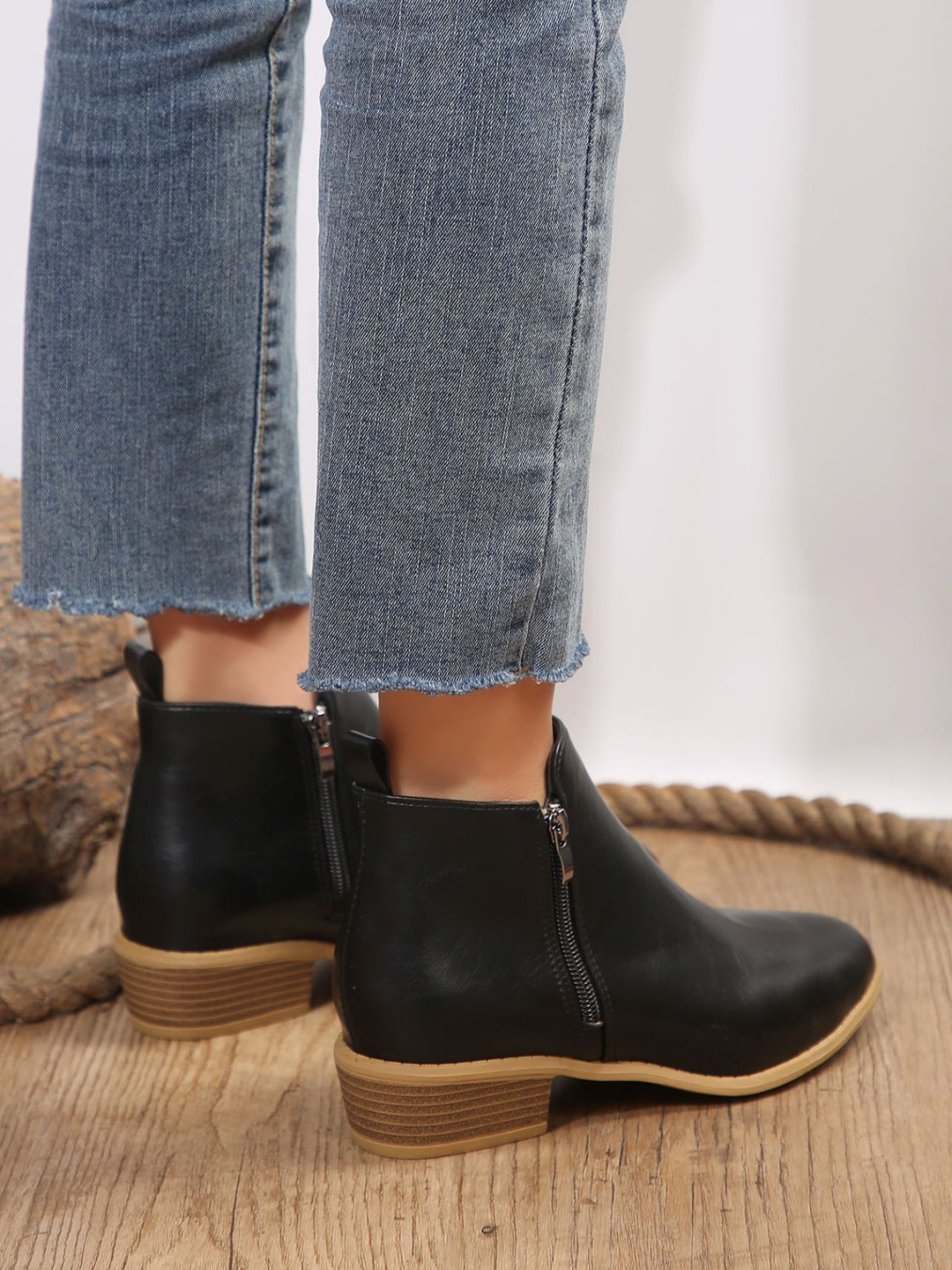 Livia Vegan Leather Block-Heel Ankle Boots