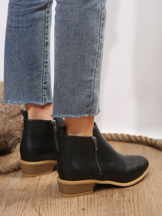 Livia Vegan Leather Block-Heel Ankle Boots