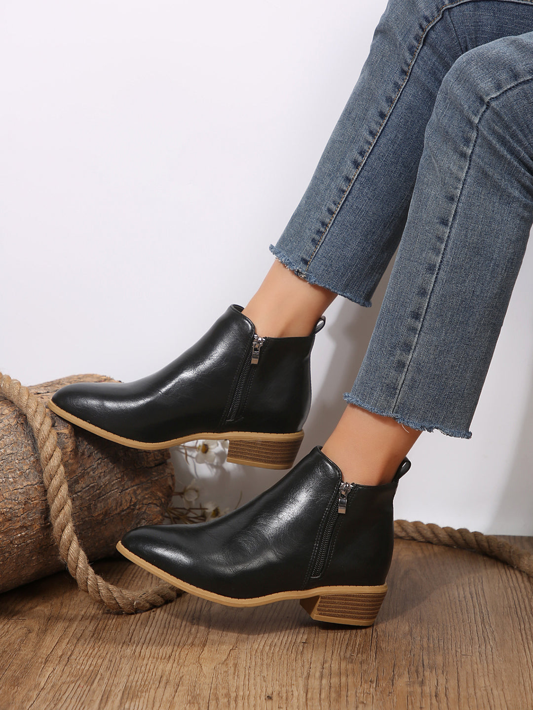 Livia Vegan Leather Block-Heel Ankle Boots