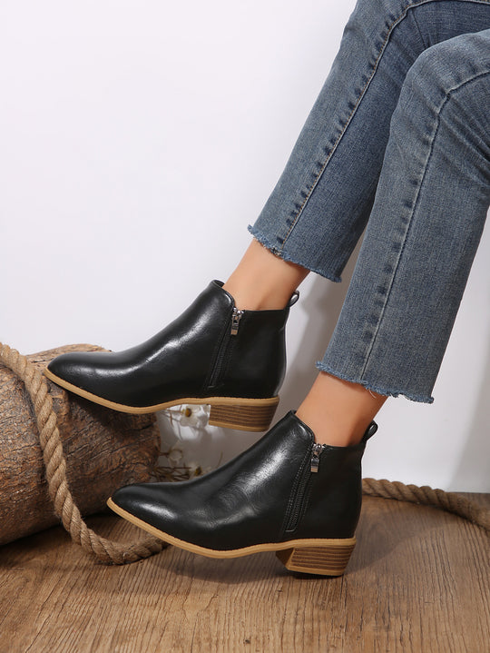 Livia Vegan Leather Block-Heel Ankle Boots