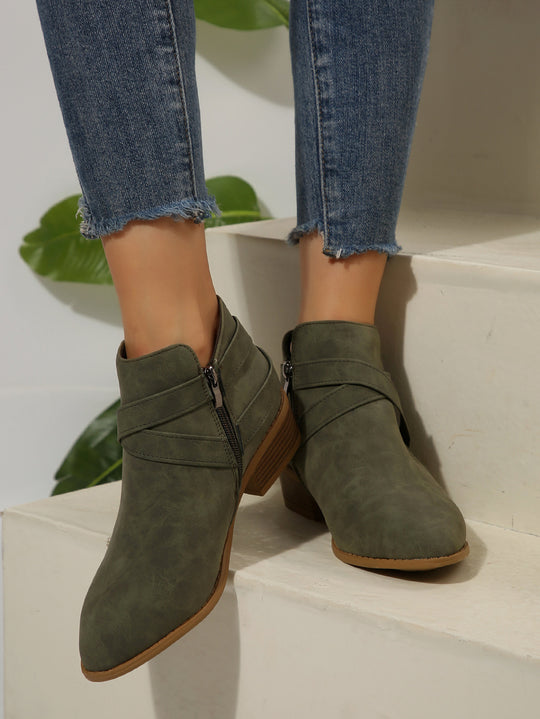 Diana Vegan Leather Buckle Block-Heel Boots