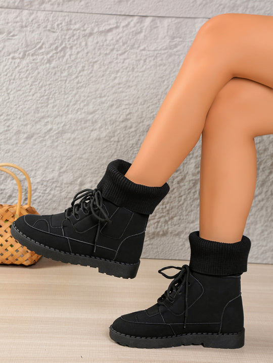 Louise Knit-Cuff Winter Ankle Boots
