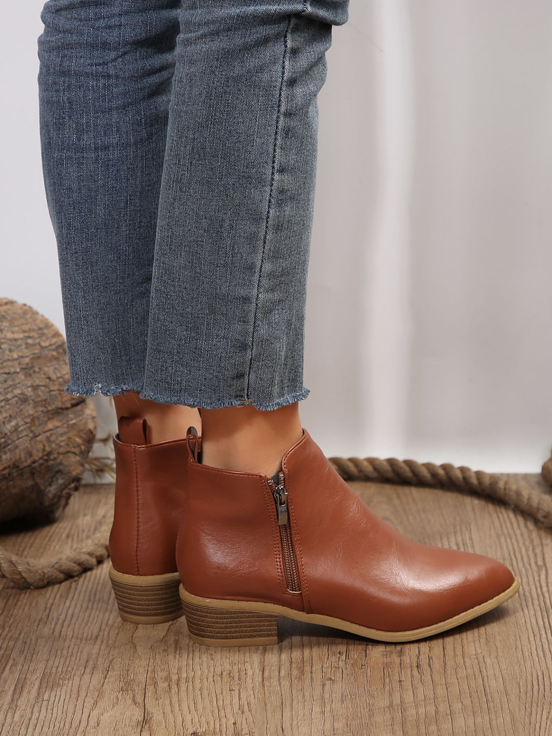 Livia Vegan Leather Block-Heel Ankle Boots