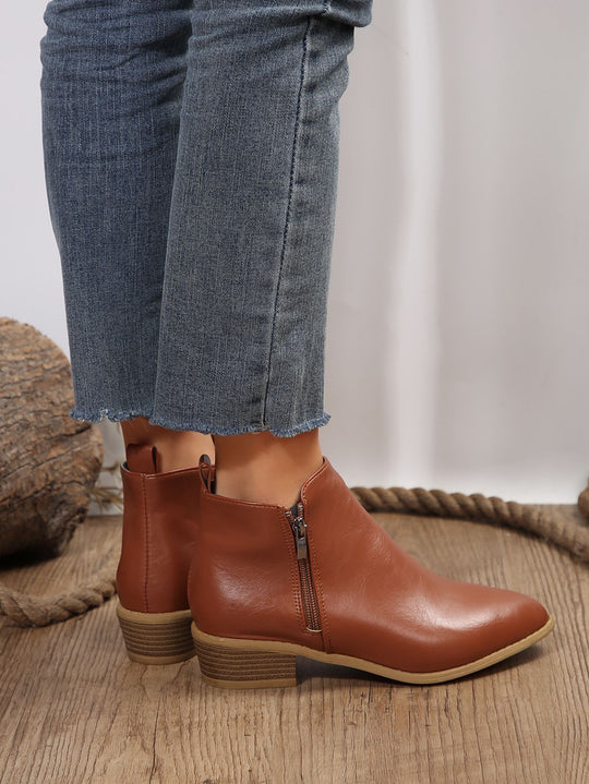 Livia Vegan Leather Block-Heel Ankle Boots