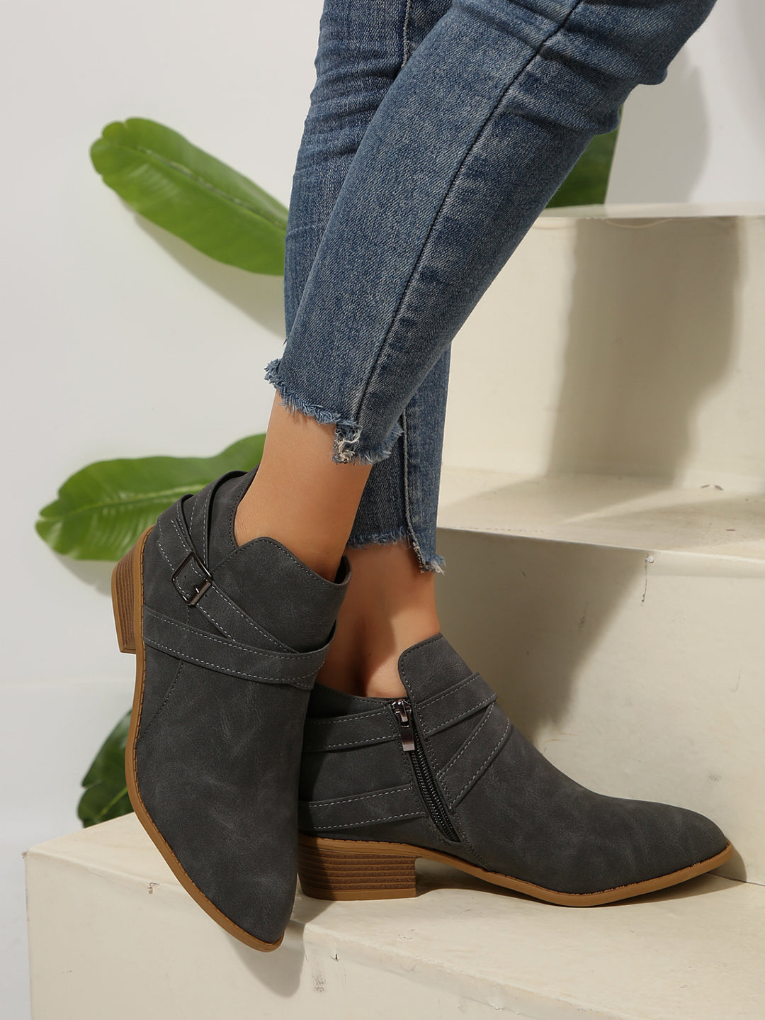 Diana Vegan Leather Buckle Block-Heel Boots