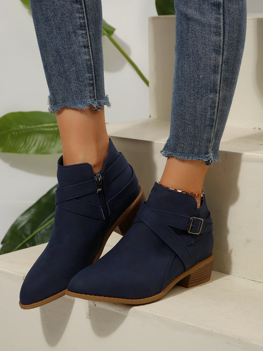 Diana Vegan Leather Buckle Block-Heel Boots