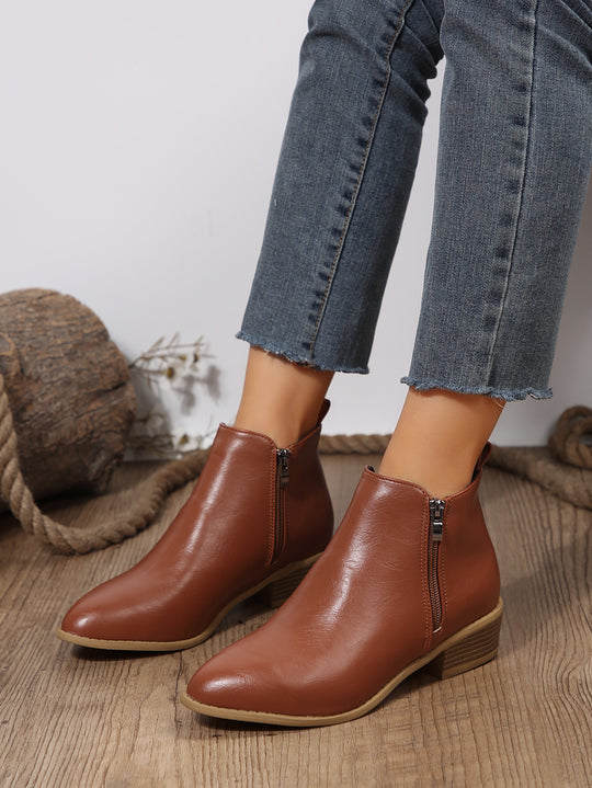 Livia Vegan Leather Block-Heel Ankle Boots