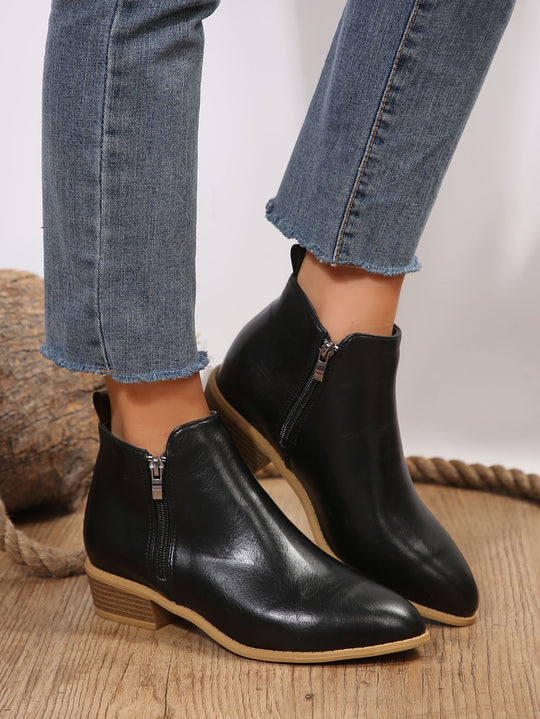 Livia Vegan Leather Block-Heel Ankle Boots