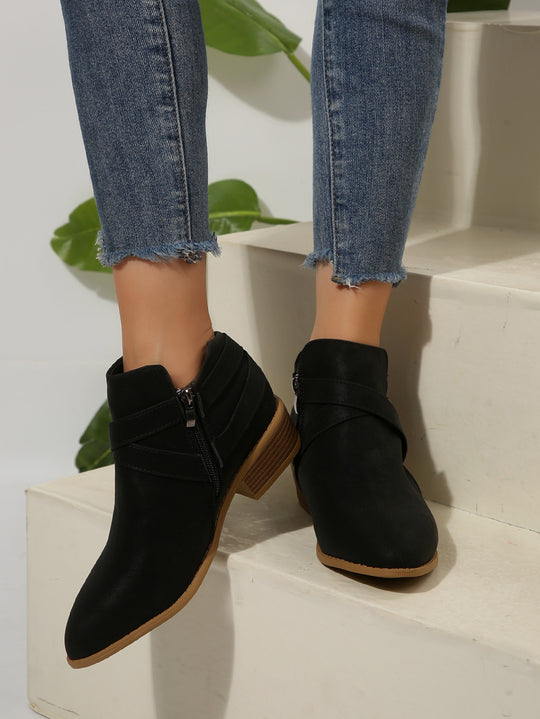 Diana Vegan Leather Buckle Block-Heel Boots