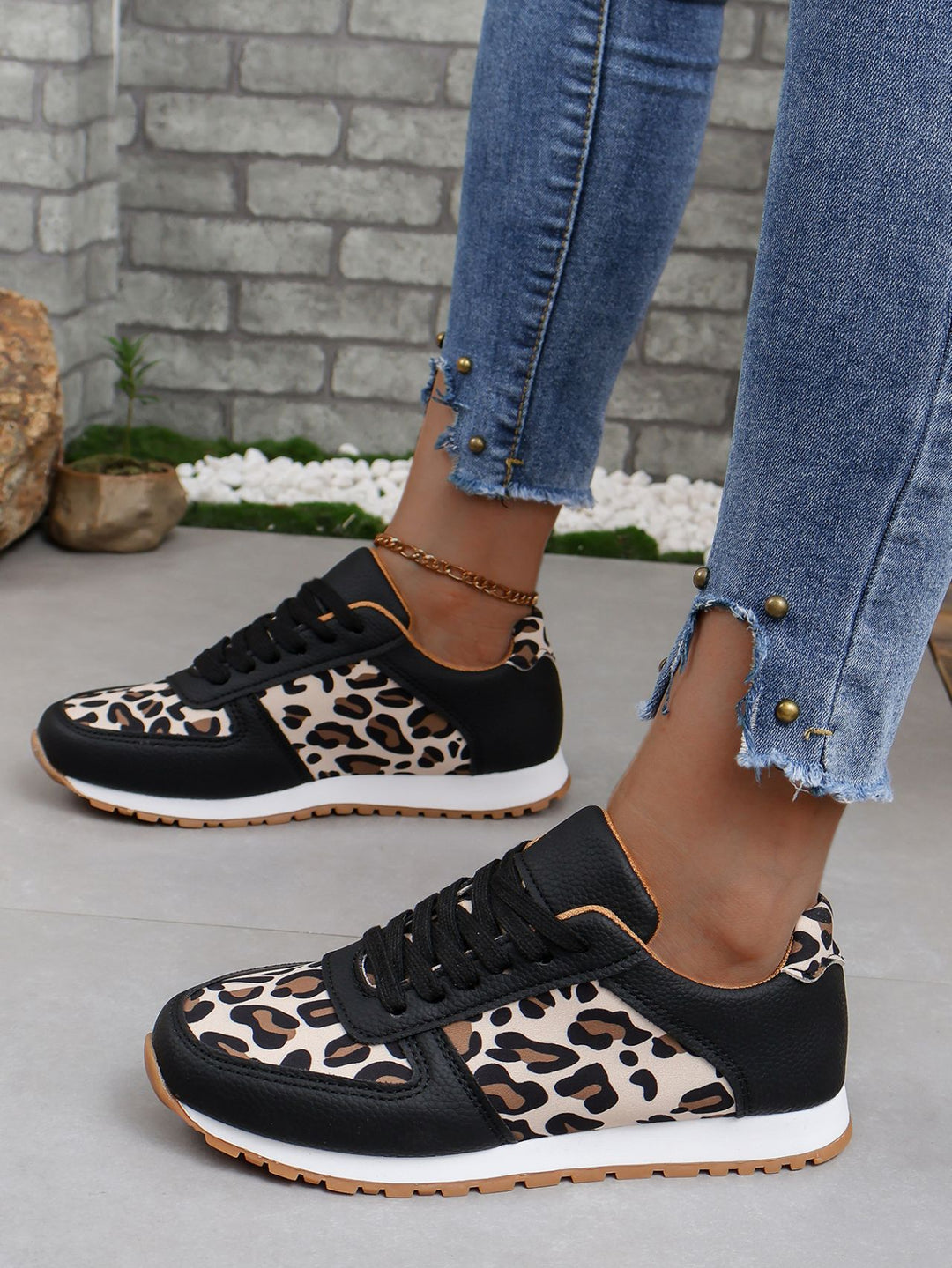 Clara Vegan Leather Leopard Print Trainers