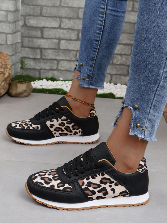 Clara Vegan Leather Leopard Print Trainers